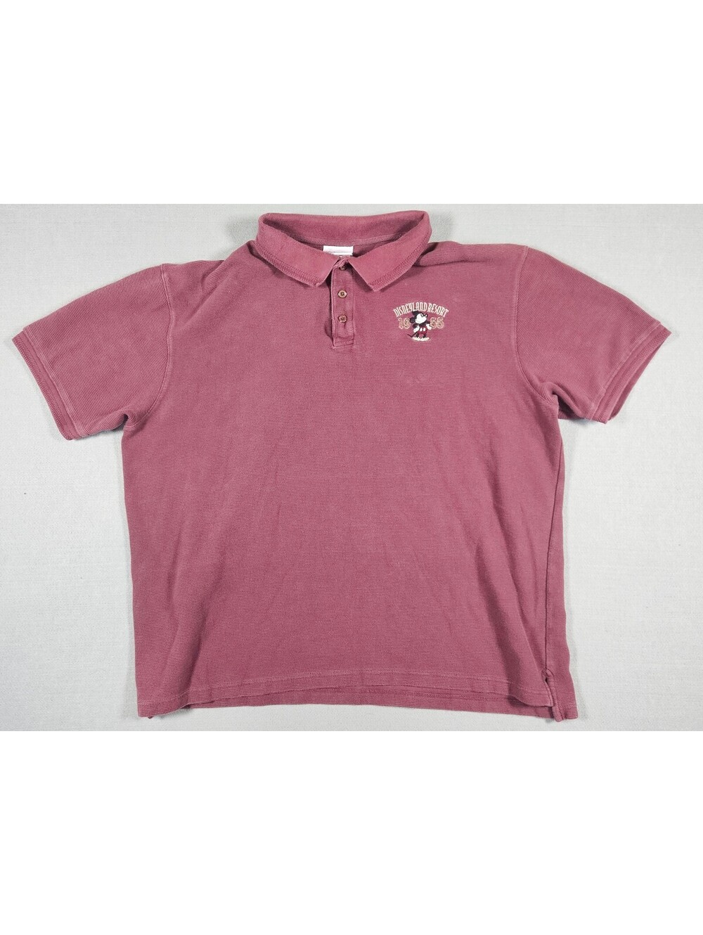Disney Men XXL Maroon Cotton Ribbed Mickey Polo Shirt